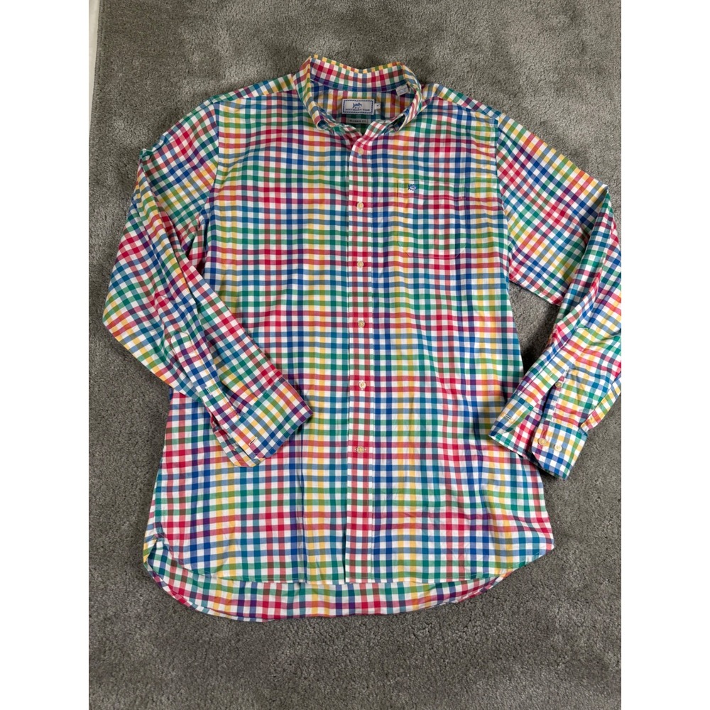 Southern Tide Mens Classic Fit Rainbow Gingham Check Button Down Shirt Medium